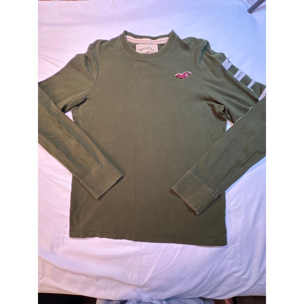 Vintage Y2K Hollister California Long Sleeve Shirt Mens L Green Sleeve Logo
